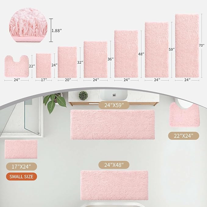 Bathroom Rugs 24x48 Non Slip Pink Fluffy Bath Mat - Image 8