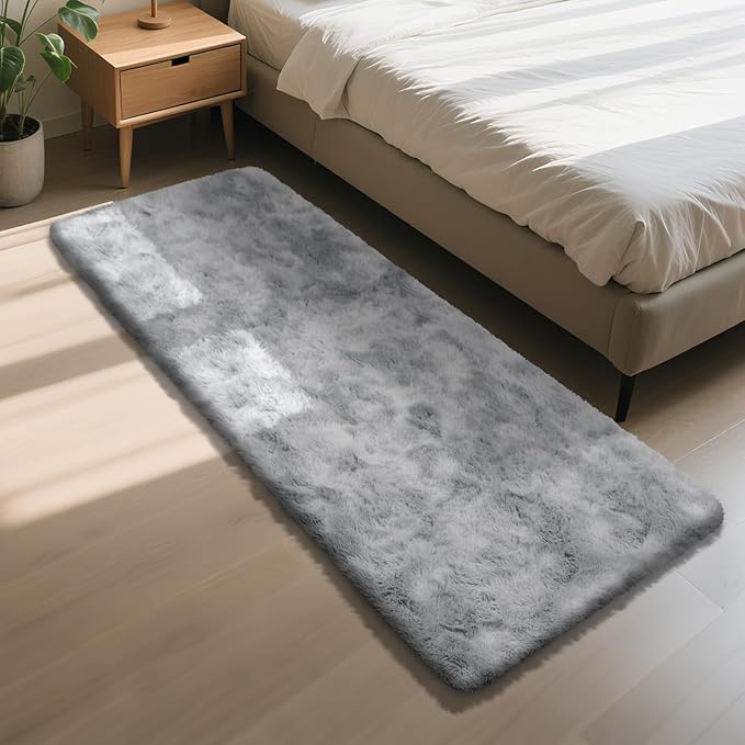 Soft Runner Rugs for Bedroom, Mottling Grey 2x6 Area Rugs Fluffy Rug Shaggy by Yongyangjuxi