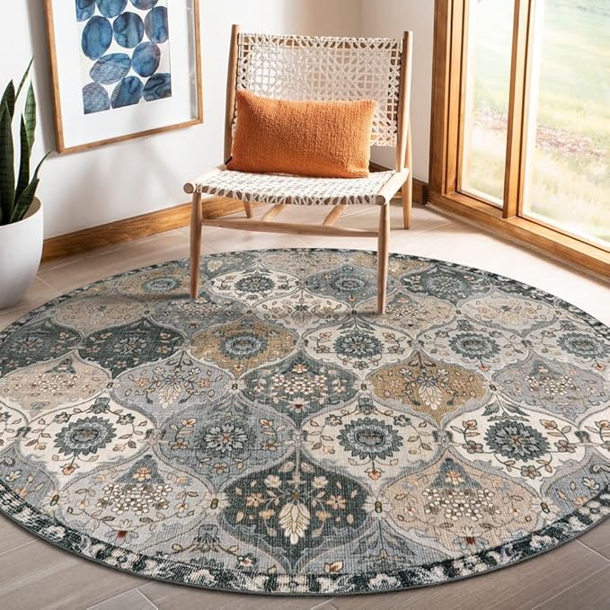 Lahome Moroccan Trellis Washable Round Area Rug, Soft Round Rugs 6ft Ultra-Thin by Lahome