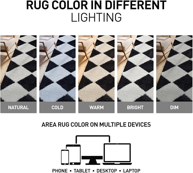 Rugshop Diamond Wave Pattern Shag Runner Rug Anthracite Dark Gray 2' 3" x 12' - Image 6