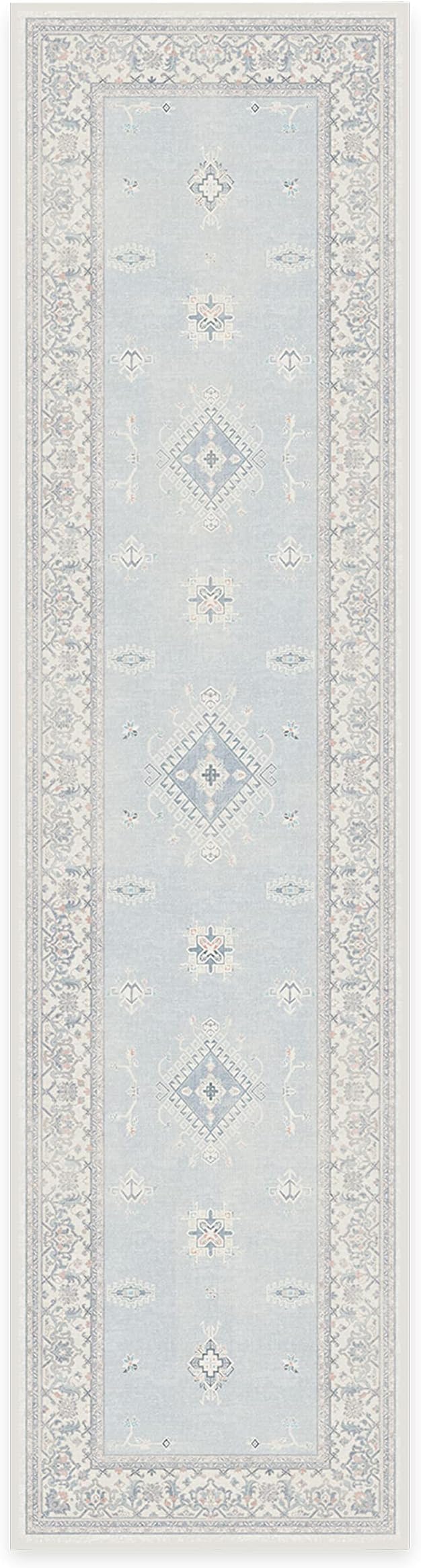 RUGGABLE Washable Vintage Runner Rug – Verena Soft Blue 2.5x10, Stain-Resistant by RUGGABLE