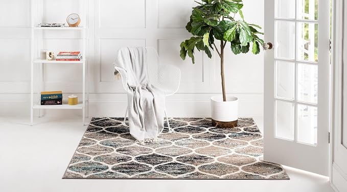 Rugs.com Lattice Frieze Collection Rug – 6' Square Blue Multi Medium Rug Perfect - Image 3