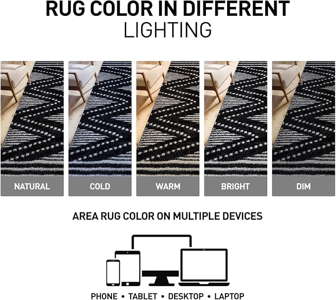 Rugshop Geometric Shag Area Rug Anthracite Dark Gray and White 2' x 3' Ideal - Image 6