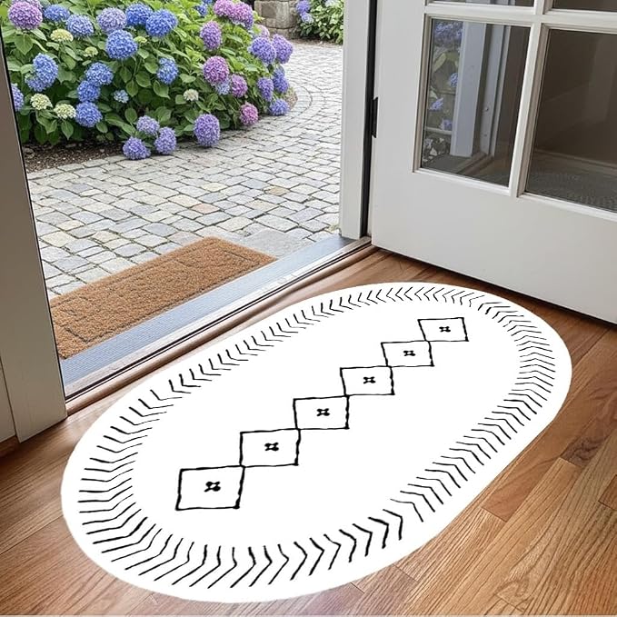 Simple Black and White Geometric Texture Bordered Area Rug 7x9 - Image 4