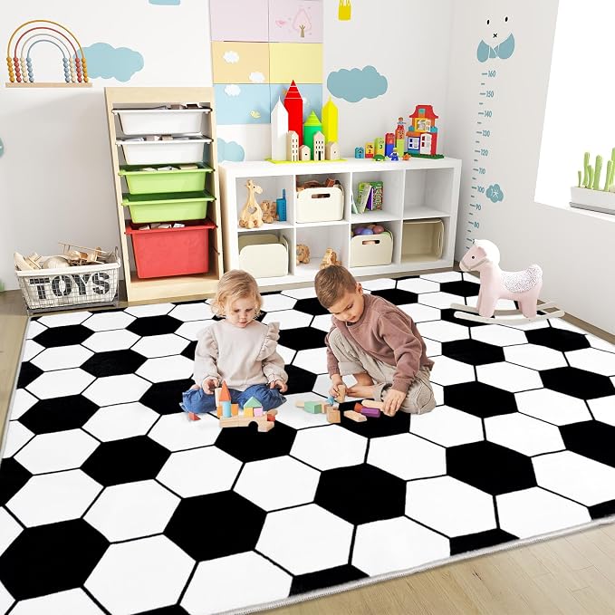 Soft Soccer Rug, Gifts for Boys Girls, Cute Bedside Shag Area Rug for Kids by ForEveryonesLittleComfort