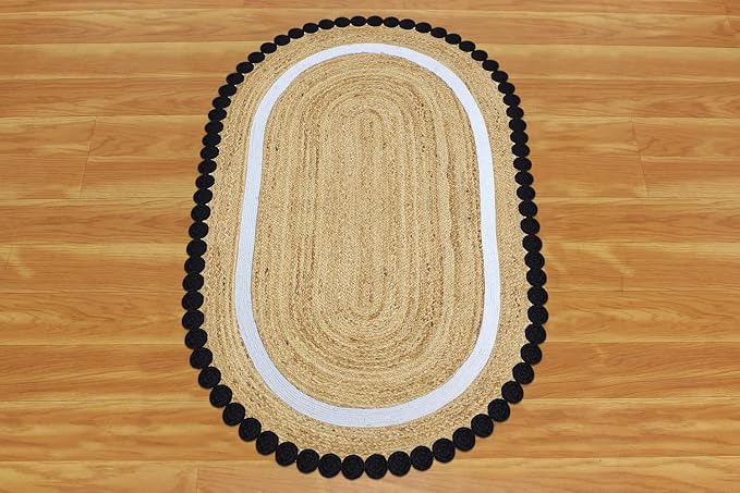 Kilim Oval Rug 4x7 Oval Flatweave Rug Natural Jute Thick 0.27" Solid Pattern - Image 9