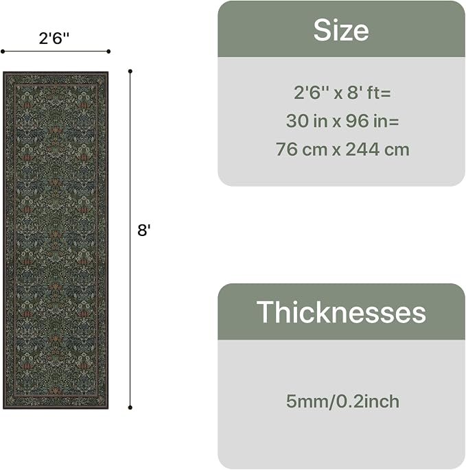 Bavni Floral Hallway Runner Rug 2'6" x 8', Washable Non Skid Boho Carpet - Image 2