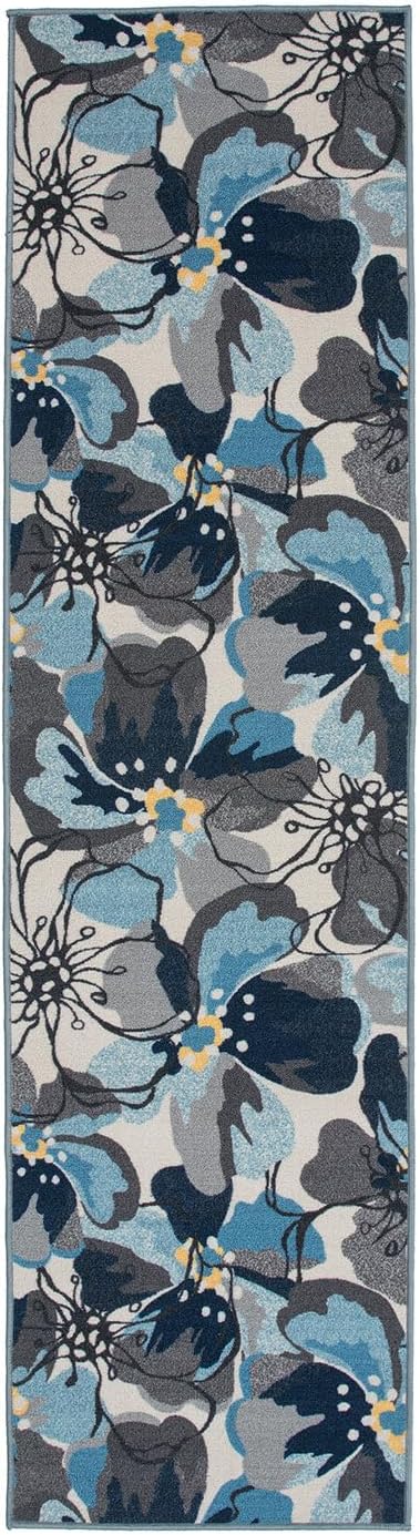 Rugshop Modern Large Floral Non-Slip Runner Rug 2' x 10' Gray-Blue - Image 2