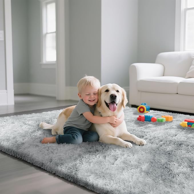 Fluffy Rug Shaggy Area Rug, Mottling Grey 5x8 Area Rugs - Image 4