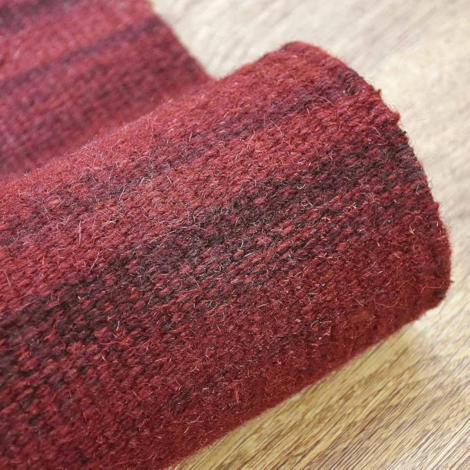 Rugsotic Carpets Hand Woven Flat Weave Kilim Wool 4'x6' Area Rug Solid Dark Red - Image 8