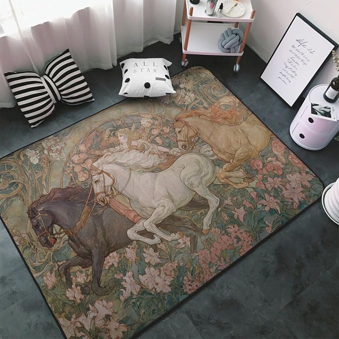 Horse Western Boho Ethnic Style Area Rug Washable Outdoor Rugs Anti-Slip Soft - Image 2