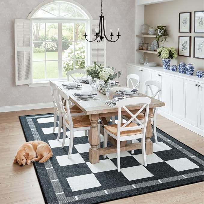 Vasofe Checkered Jute 5x7 Area Rugs, Washable Outdoor Patio Rug - Image 4