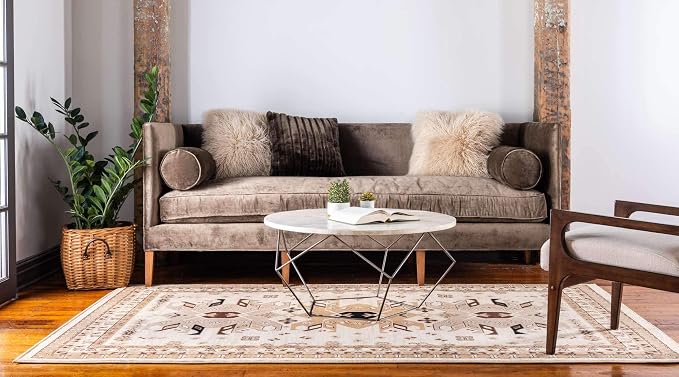 Unique Loom Taftan Collection Border Geometric Tribal Inspired Design Area Rug - Image 3