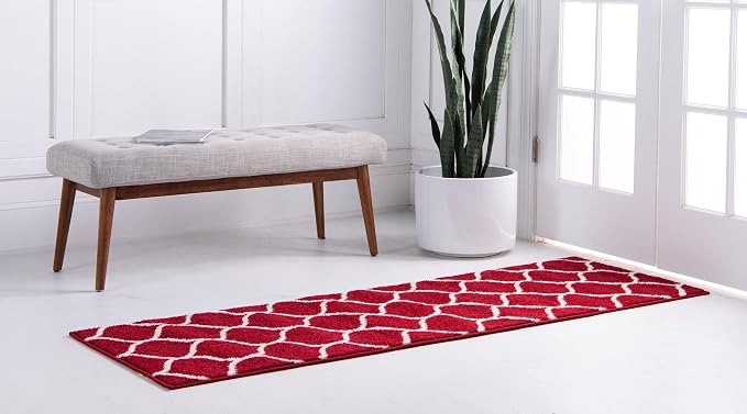 Rugs.com Lattice Frieze Collection Rug – 2' x 6' Runner Red Medium Rug Perfect - Image 2