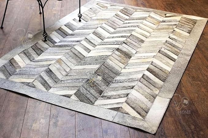 Chevron Pattern Faux Cowhide Area Rug | Non-Slip Leather Carpet - Image 3