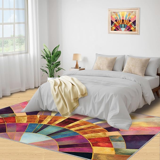 Chromatic Geometric Area Rugs 3x4ft, Abstraction Deco Kids Bedroom Rug - Image 5