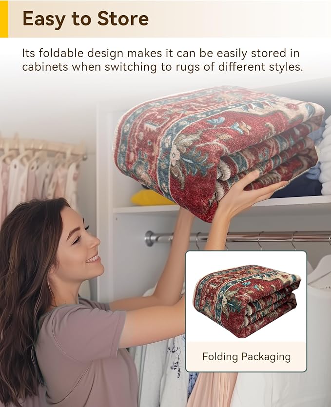 Area Rugs Round 8ft Washable Non-Slip, Floral Vintage Distress Print Pattern - Image 5