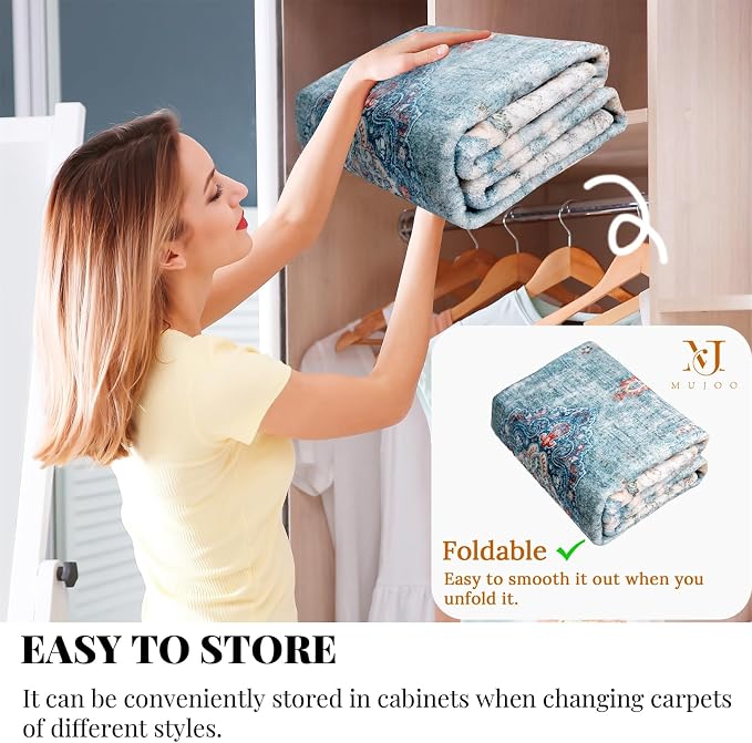 MUJOO 5'x7' Area Rugs Teal Machine Washable Rugs Living Room Rugs Boho Rug - Image 7