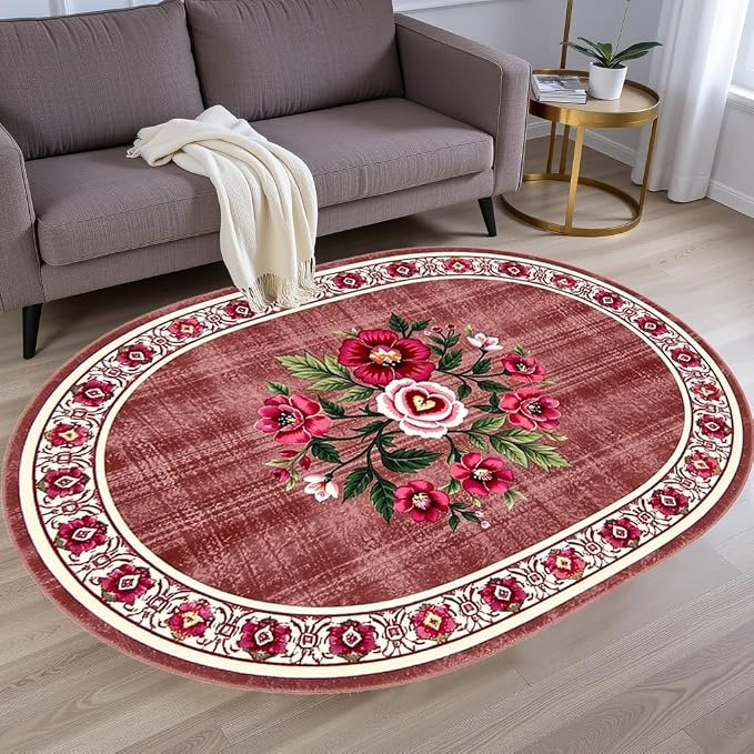 Retro Country Distressed Burgundy Green Florals Texture Bordered Rugs 10x14 by Unknown