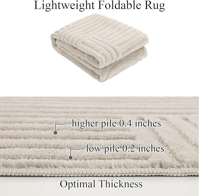 SHACOS Soft Cozy Fluffy Geometric High-Low Arch Rug 4'x5'3" Non Slip Washable - Image 4