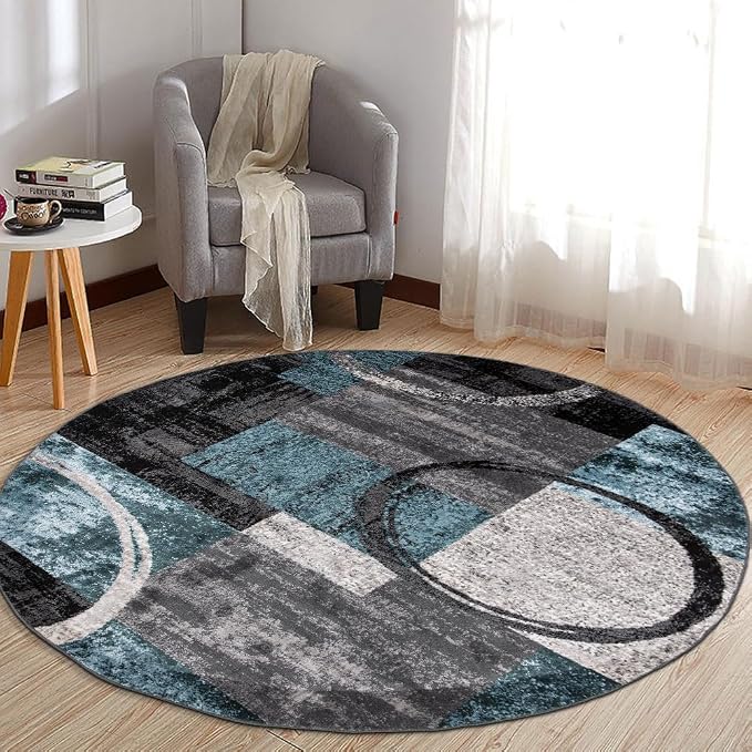 Rugshop Contemporary Abstract Circle Design Soft Round Area Rug 8' Gray by Rugshop