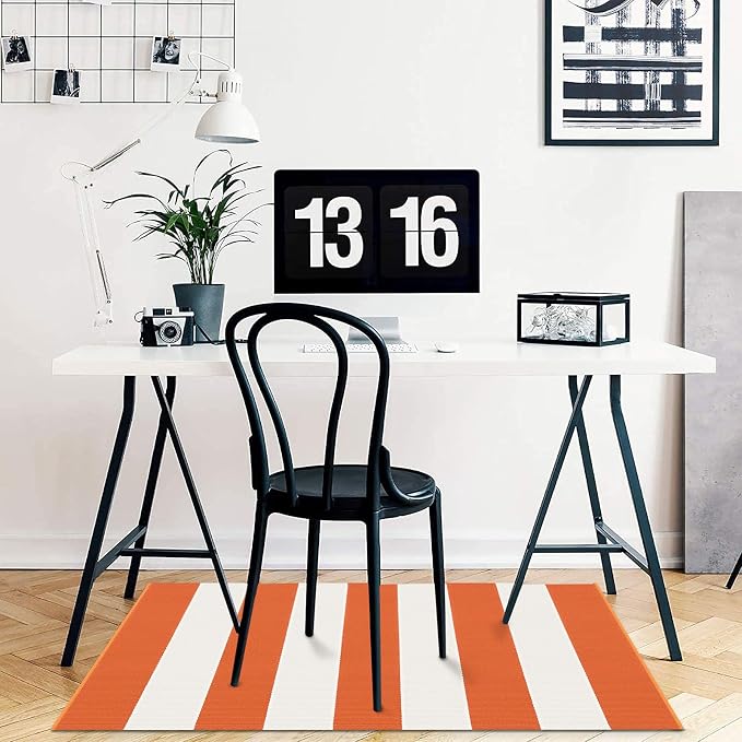 KOZYFLY Orange and White Striped Rug Doormat 2x3 Ft Halloween Fall Cotton Woven - Image 7