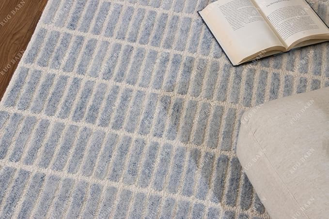 Capitola Hand-Tufted Wool Rug 9x9 Ft Blue Coastal, Rustic Area Carpet by RUGBARN