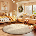 Ophanie Round Rugs 3Ft Ivory Circle Area Rug, Christmas Room Decor, Aesthetic by Ophanie