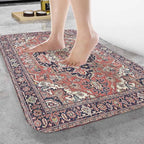 Old Carpet Texture Bathroom Mat Rugs Abstract Ornament Milky Blue Microfiber - Image 2