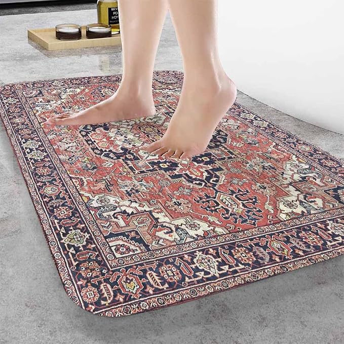 Old Carpet Texture Bathroom Mat Rugs Abstract Ornament Milky Blue Microfiber - Image 2