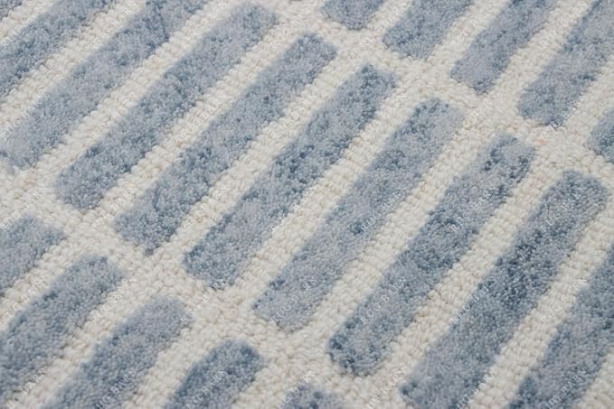 Capitola Hand-Tufted Wool Rug 2.5x12 Ft Blue Coastal, Rustic Area Carpet - Image 5