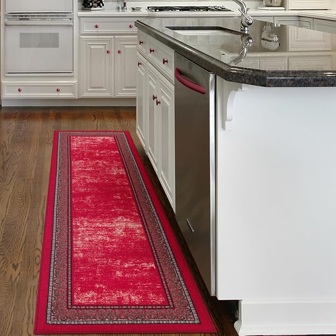 Antep Rugs Alfombras Bordered Modern 2x7 Non-Slip Low Pile Rubber Backing by AntepRugs