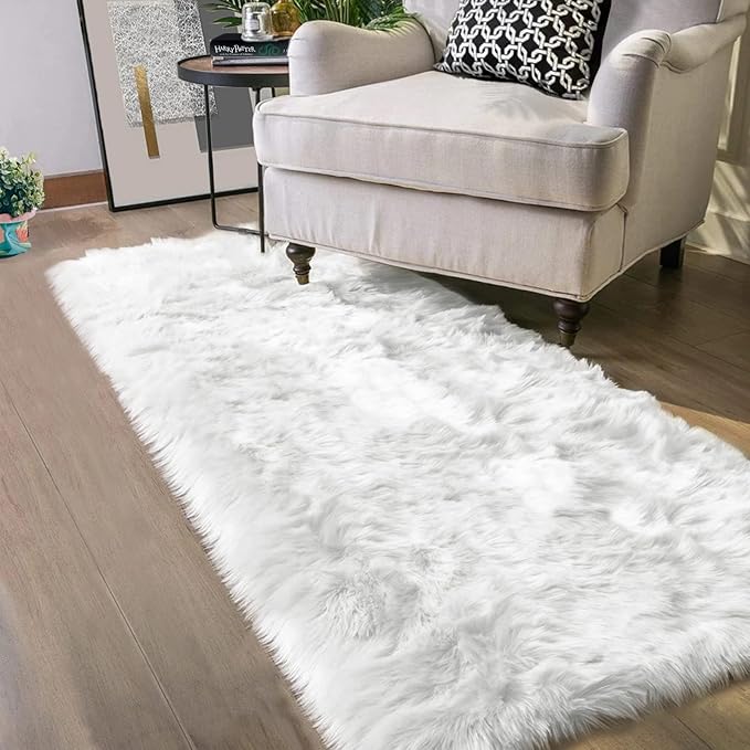 Latepis White Shag Rug 2x5 Runner Faux Sheepskin Fur Rug - Image 7