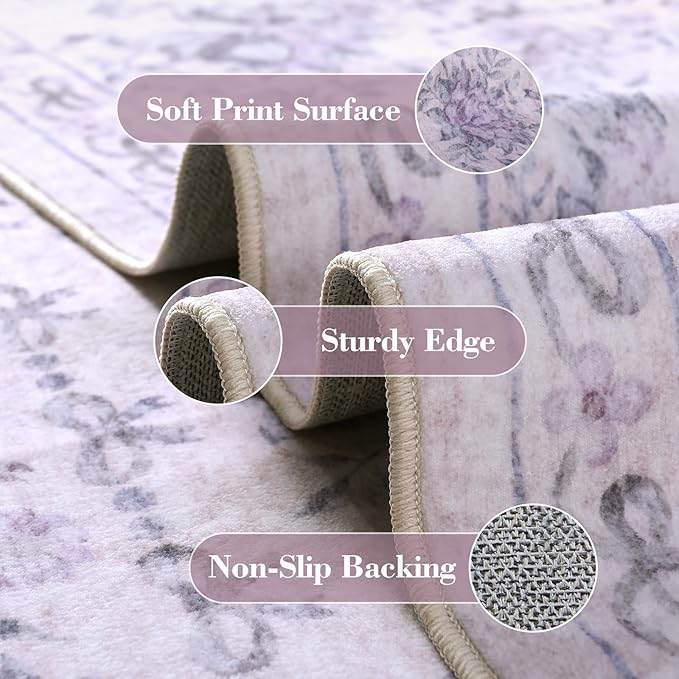 Wonnitar Floral Print 8x10 Washable Rug, Ultra-Thin Non Slip Soft 8 x 10 Large - Image 4
