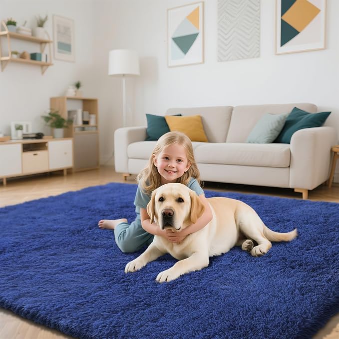 Blue Fluffy Rug Shaggy Area Rug, 8x10 Area Rugs - Image 5