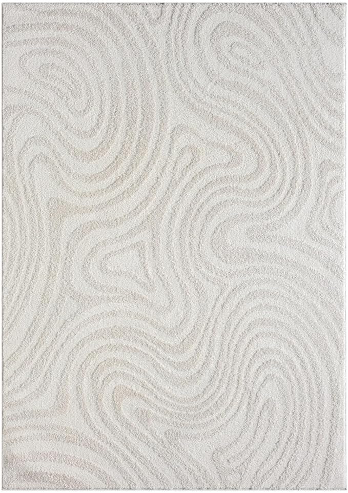 LUXE WEAVERS Geometric Swirl Cream 6x9 Area Rug High Low Modern Carpet - Image 3
