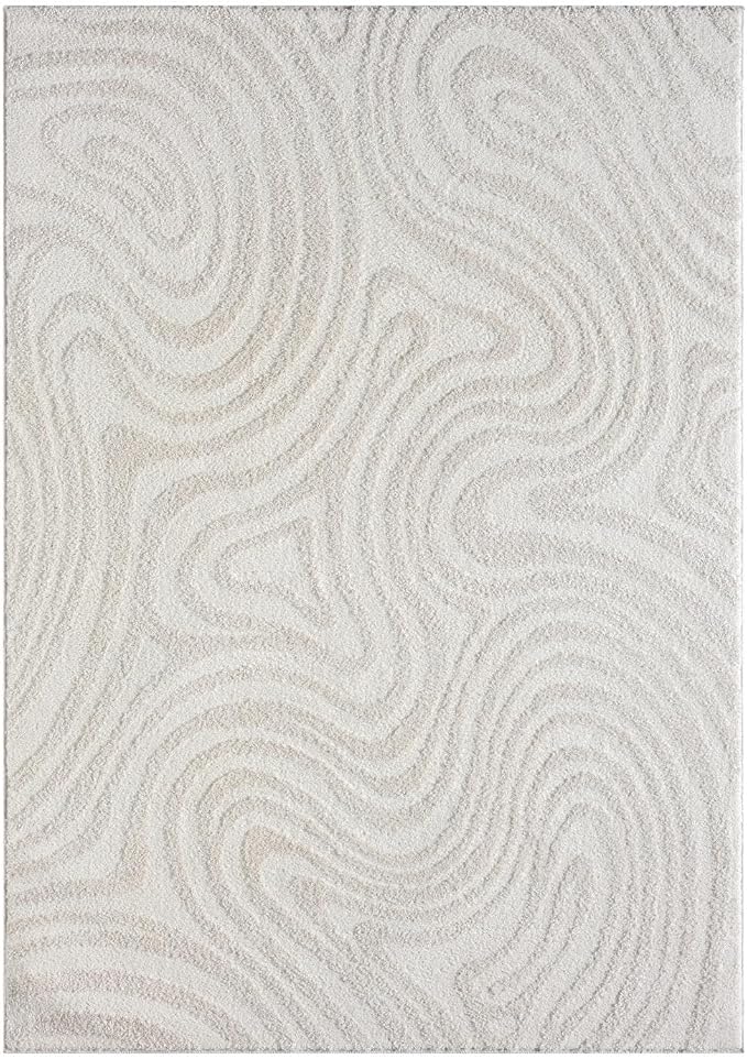 LUXE WEAVERS Geometric Swirl Cream 8x10 Area Rug High Low Modern Carpet - Image 3