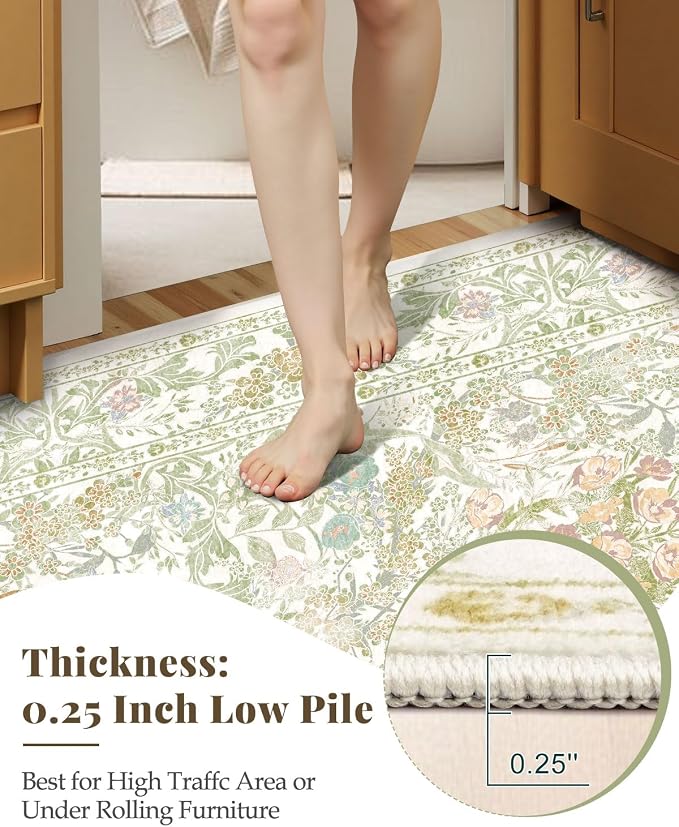 Boho Sage Green Bedside 3x5 Washable Rug - Image 7