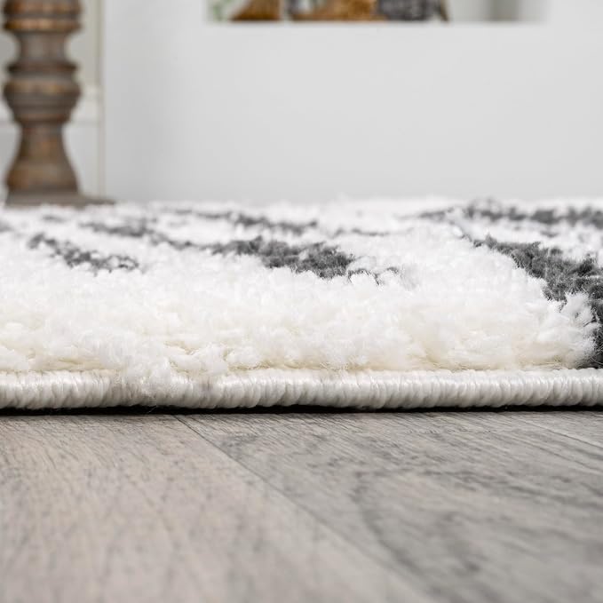 JONATHAN Y Elm Diamond Stripe Shag White/Gray Indoor Area Rug, Contemporary - Image 10