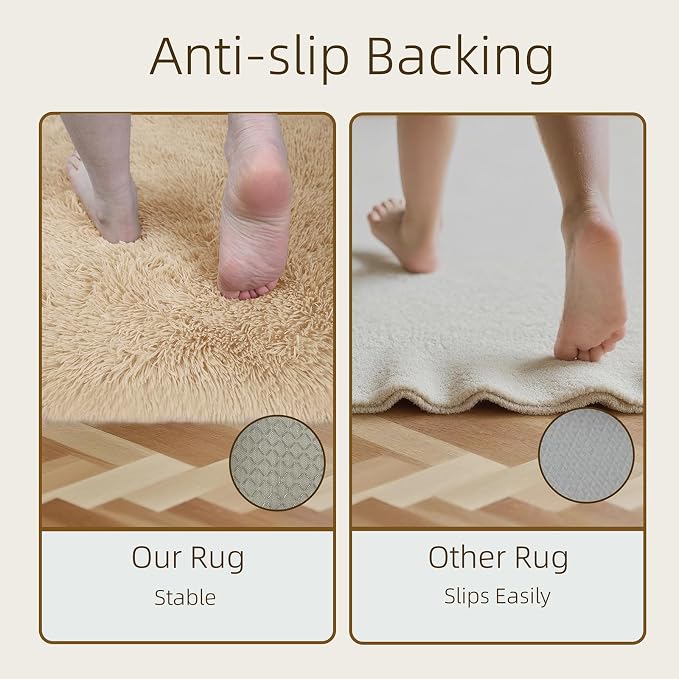 3x5 Solid Fluffy Camel Area Rug – Washable, Living Room Rug, Non-Slip High Pile - Image 8