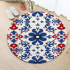 Vintage Blue Flowers Washable Round Rugs Oriental Tribal Floral Circle Rugs - Image 2
