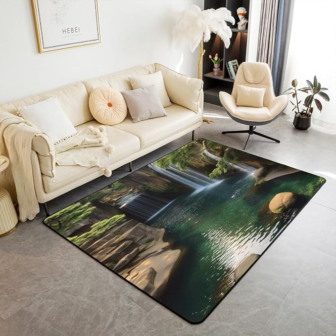 Waterfall Large Area Rug 5x7 Lake Cascade Scenery Living Room Rug | Chic Nature - Image 6