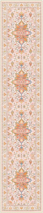 Area Rugs 2'6''x12' Washable Non-Slip, Floral Vintage Distress Print Pattern by RELEANY