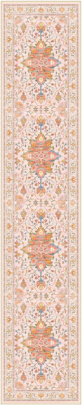 Area Rugs 2'6''x12' Washable Non-Slip, Floral Vintage Distress Print Pattern by RELEANY