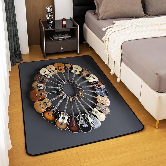 Round Guitar Large Area Rug 5x7 Musical Instruments Living Room Rug | Music - Image 3