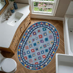 Funky Vintage Blue Red Orange Geometric Texture Indoor Area Rug - Image 4