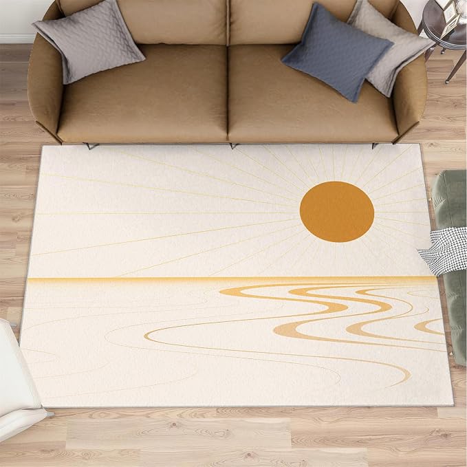 Boho Sun Area Rugs 3x4ft, Minimalist Sunburst Kids Bedroom Rug, Geometric Solar by Unknown