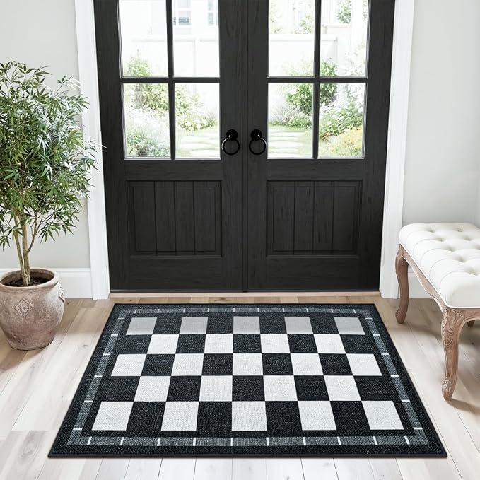 Vasofe Checkered Jute Kitchen Rug, 2x3 Black and White Rugs Indoor Outdoor - Image 3