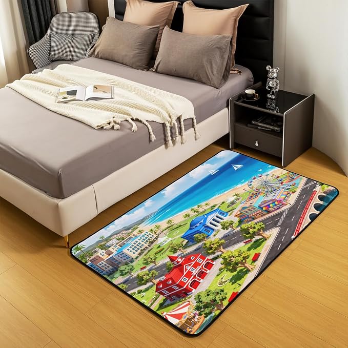 Kids Large Area Rug 5x7 City Life House Living Room Rug | 3D Cityscape Rugs - Image 5