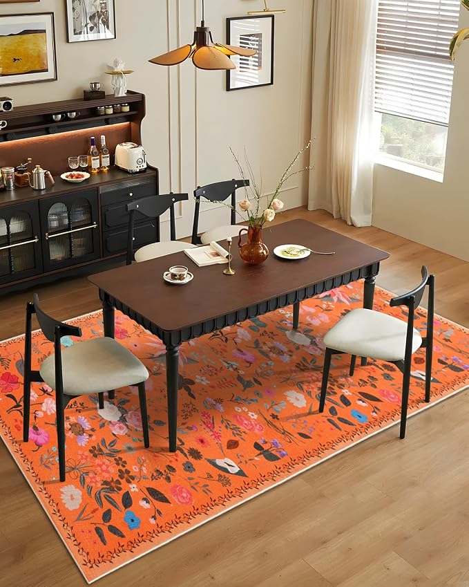 Boho Washable Area Rug 4x6 – Floral Low Pile Non-Slip Carpet - Image 6